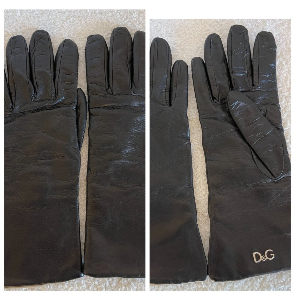 Worn once D&G gloves black leather size 7 - Picture 3 of 15